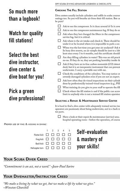 Checklists for quality and improvement by scuba divers