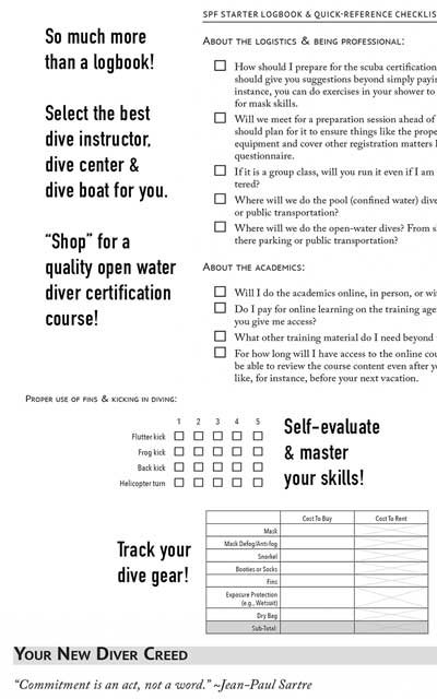 Starter Scuba Diver Log Book checklists for PADI Open Water Diver certification course